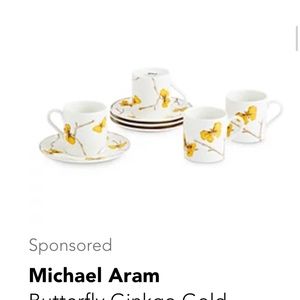 Michael Aram Butterfly Ginkgo 8-Piece Teacup & Saucer Demitasse Set